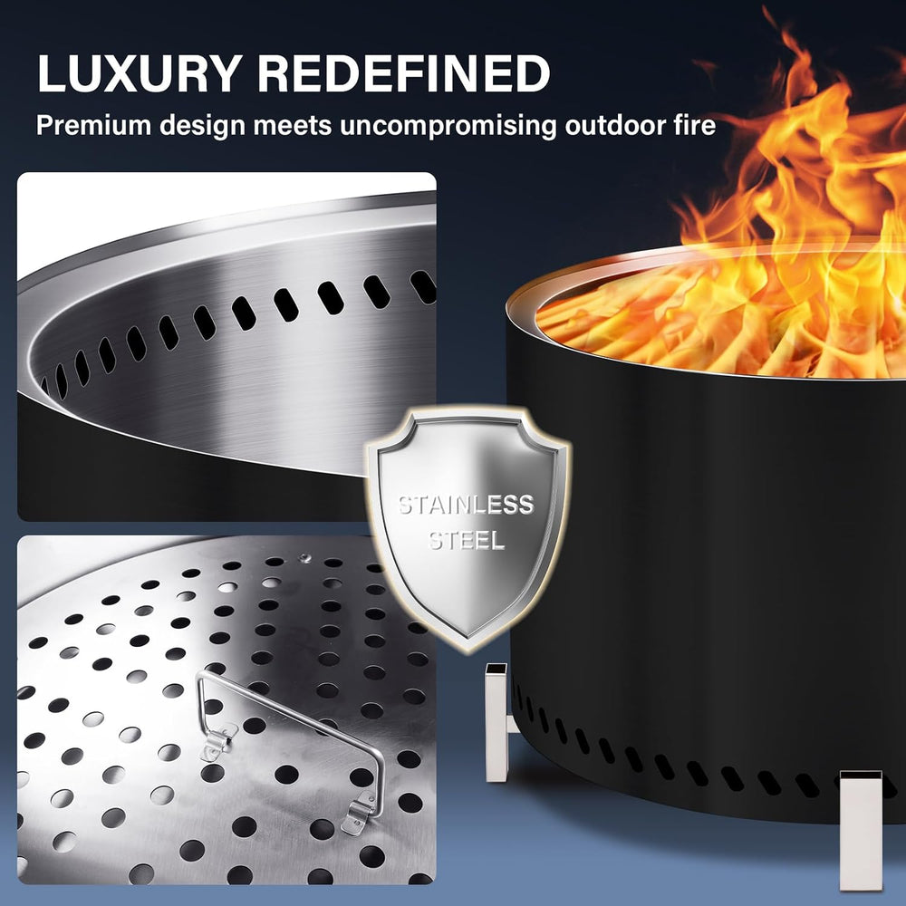 HGD 28" Smokeless Firepit with Stand & Grill Rack, Large Stainless S...