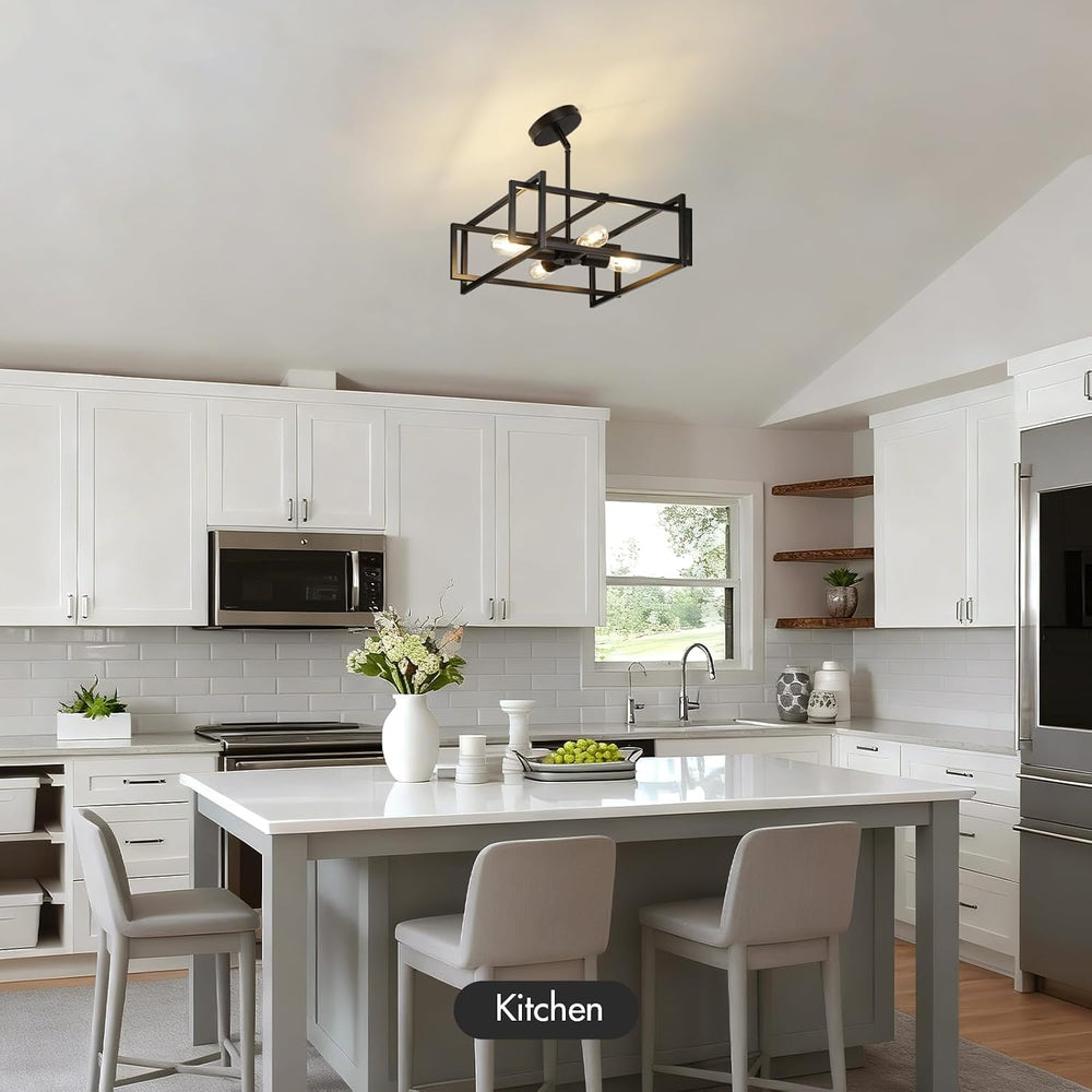 Modern Black Semi Flush Mount Ceiling Light Fixture 16.5", 4-Light Indus...