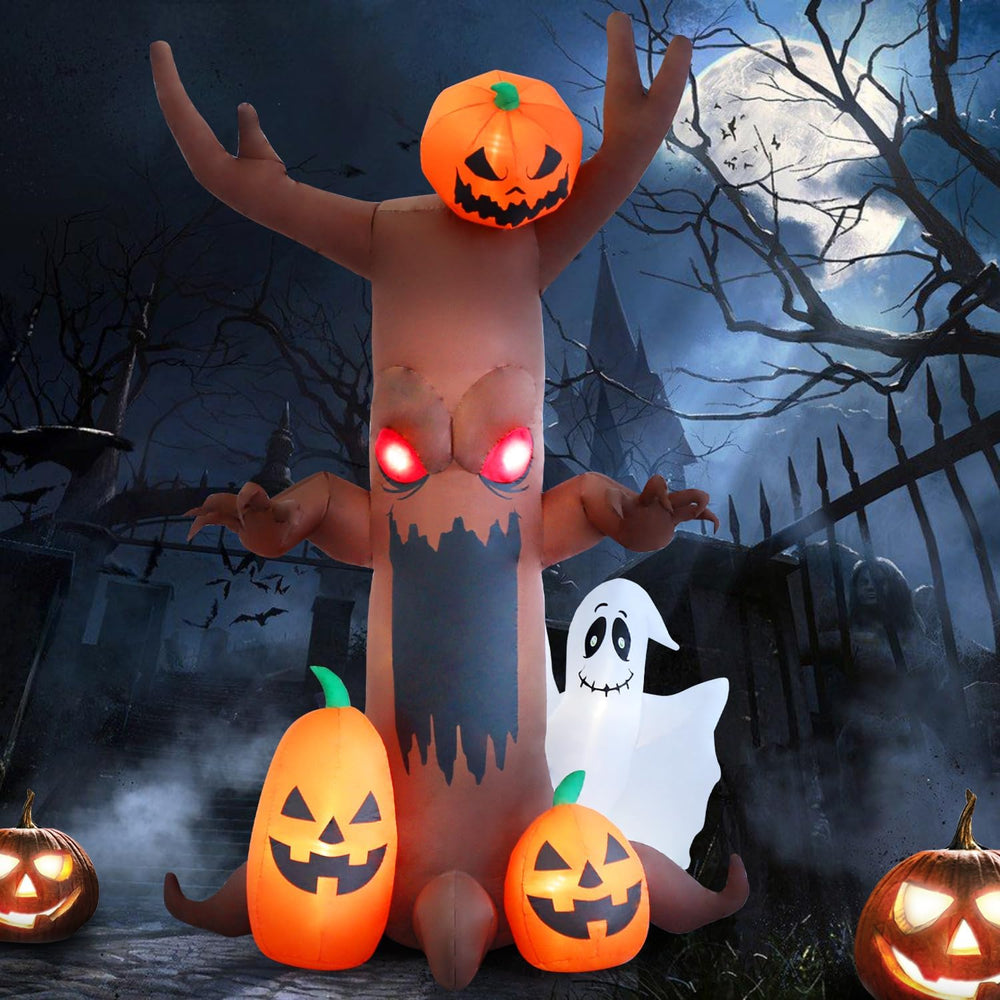 9 FT Ghost Pumpkin Tree Halloween Inflatable Decoration with LED Lights for O...