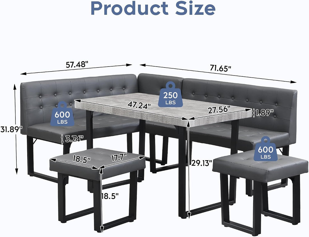 XIAO WEI Corner Dining Table Set for Small Spaces, 72 Inch Breakfast Nook wit...