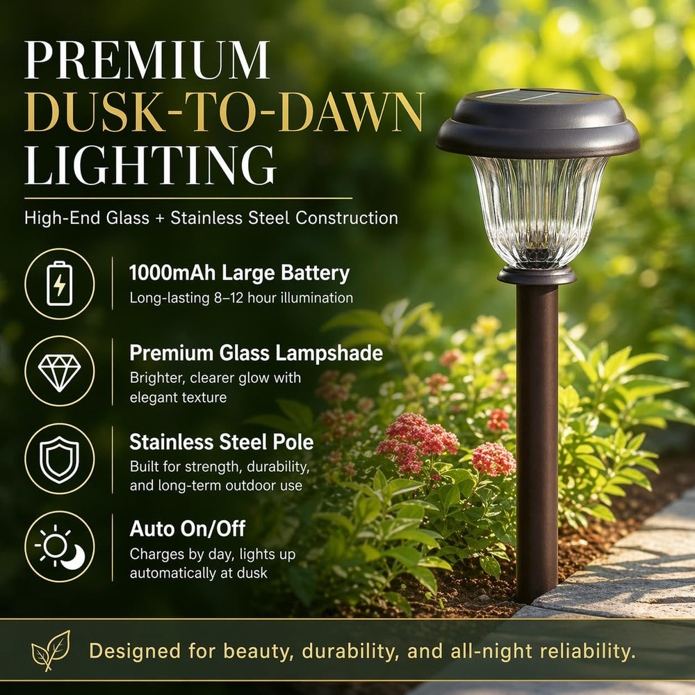DERAYSION 8 Pack Solar Lights Outdoor, Stainless Steel Glass Solar Pathway Li...