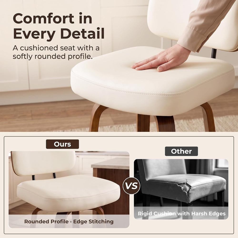 Counter Height Bar Stools Set of 1, 26+inch Swivel Faux Leather Barstool with...