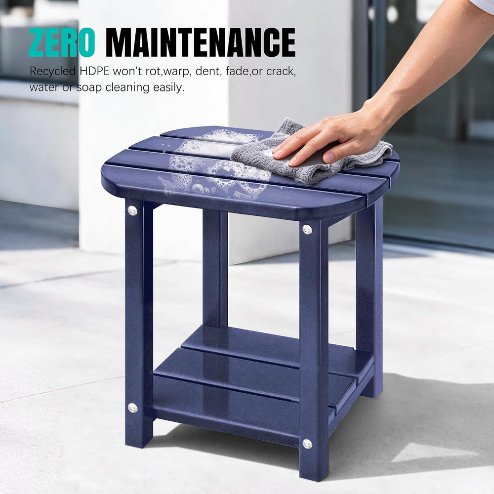 LZRS 2-Tier Patio Side Table, Heavy Duty HDPE Outdoor End Table with Wood Tex...