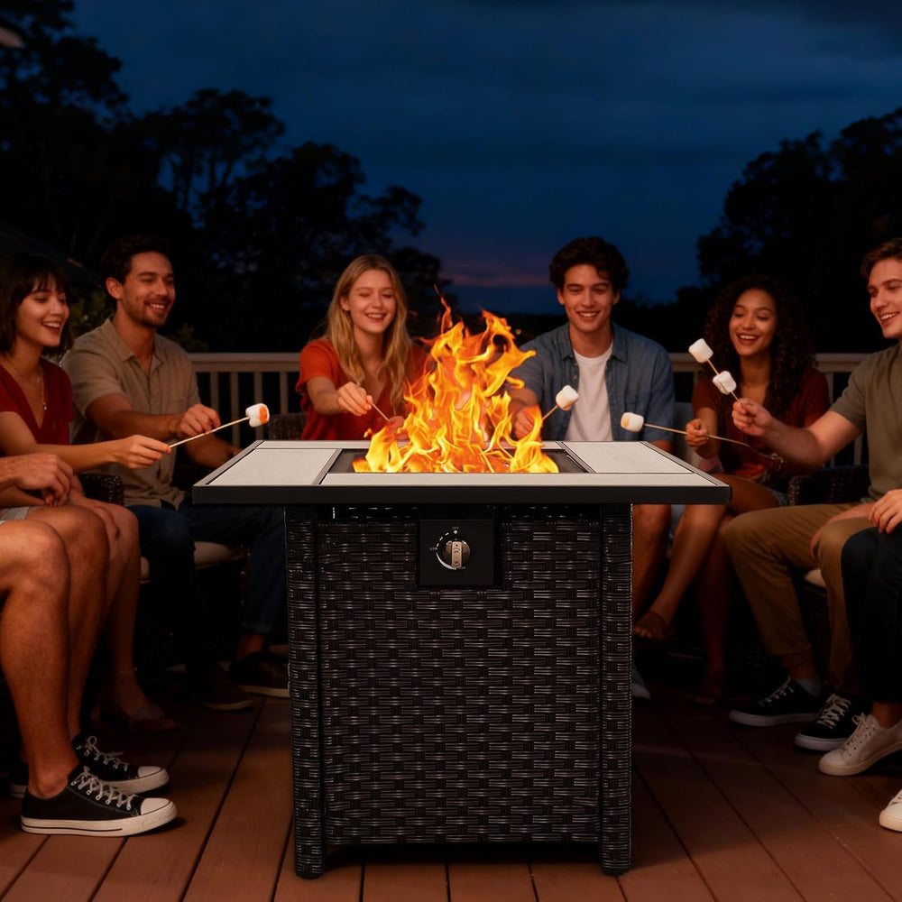 50000 BTU Brown Wicker Gas Fire Pit Outdoor Fire Pit Table 30 Inch Fire Pits ...