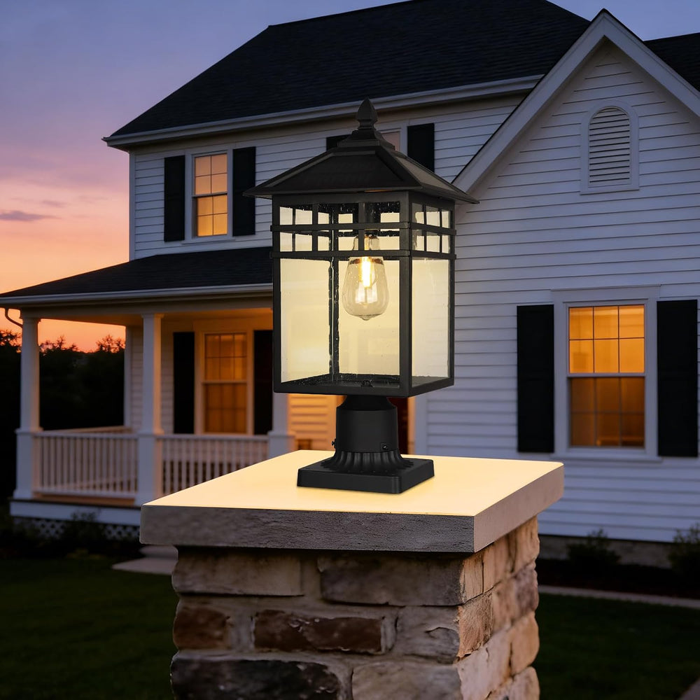 Solar Outdoor Post Lantern Light, Modern Exterior Pillar Lighting with Black ...