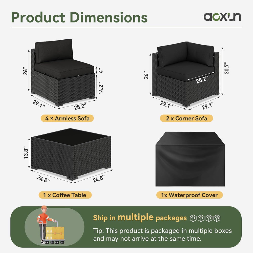 Aoxun 7 Piece Patio Furniture Set, Wicker Rattan Patio Sectional Sofa, Outdoo...