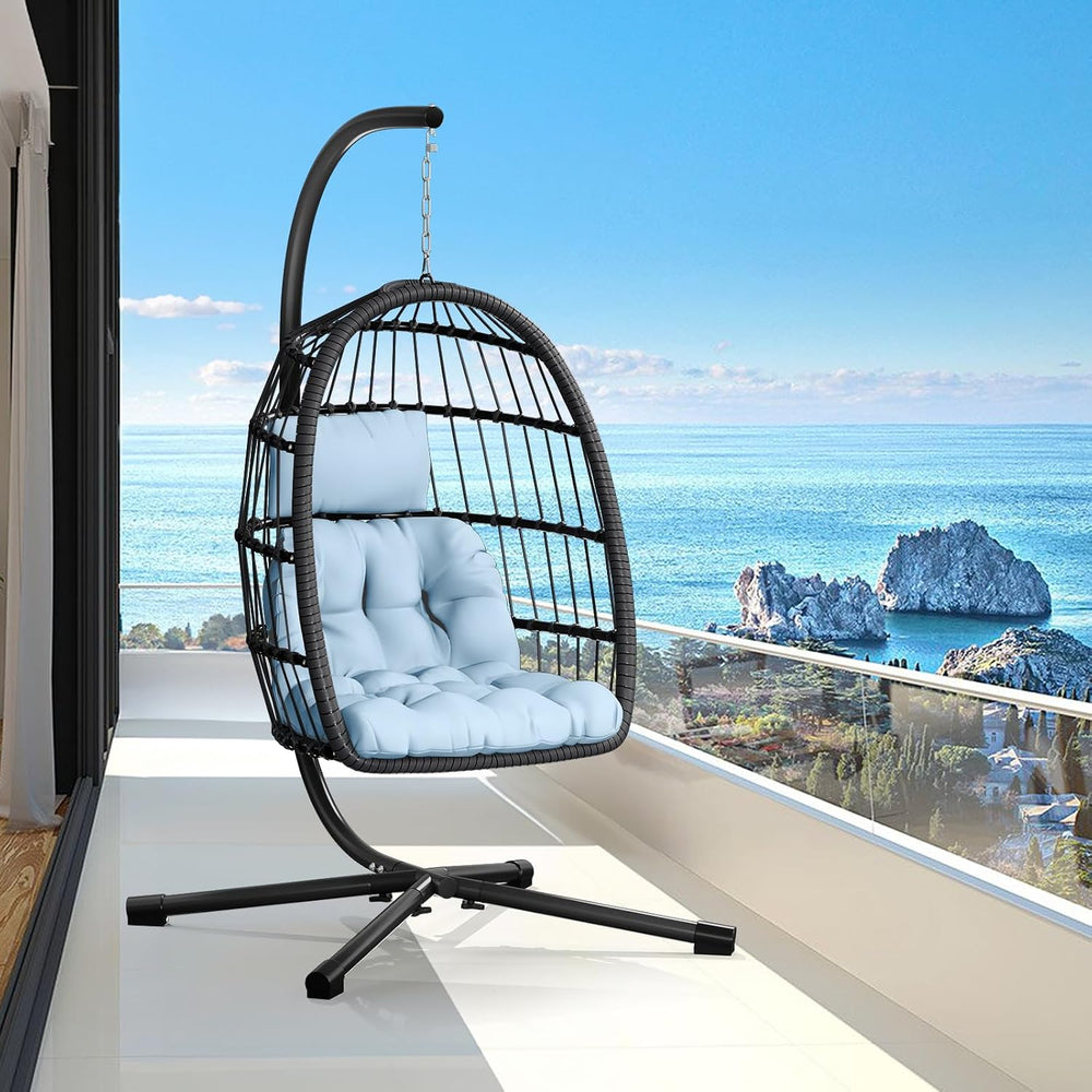 CHABATREE Egg Chair with Stand,Patio Rattan Wicker Hanging Swing Egg Chair Ha...