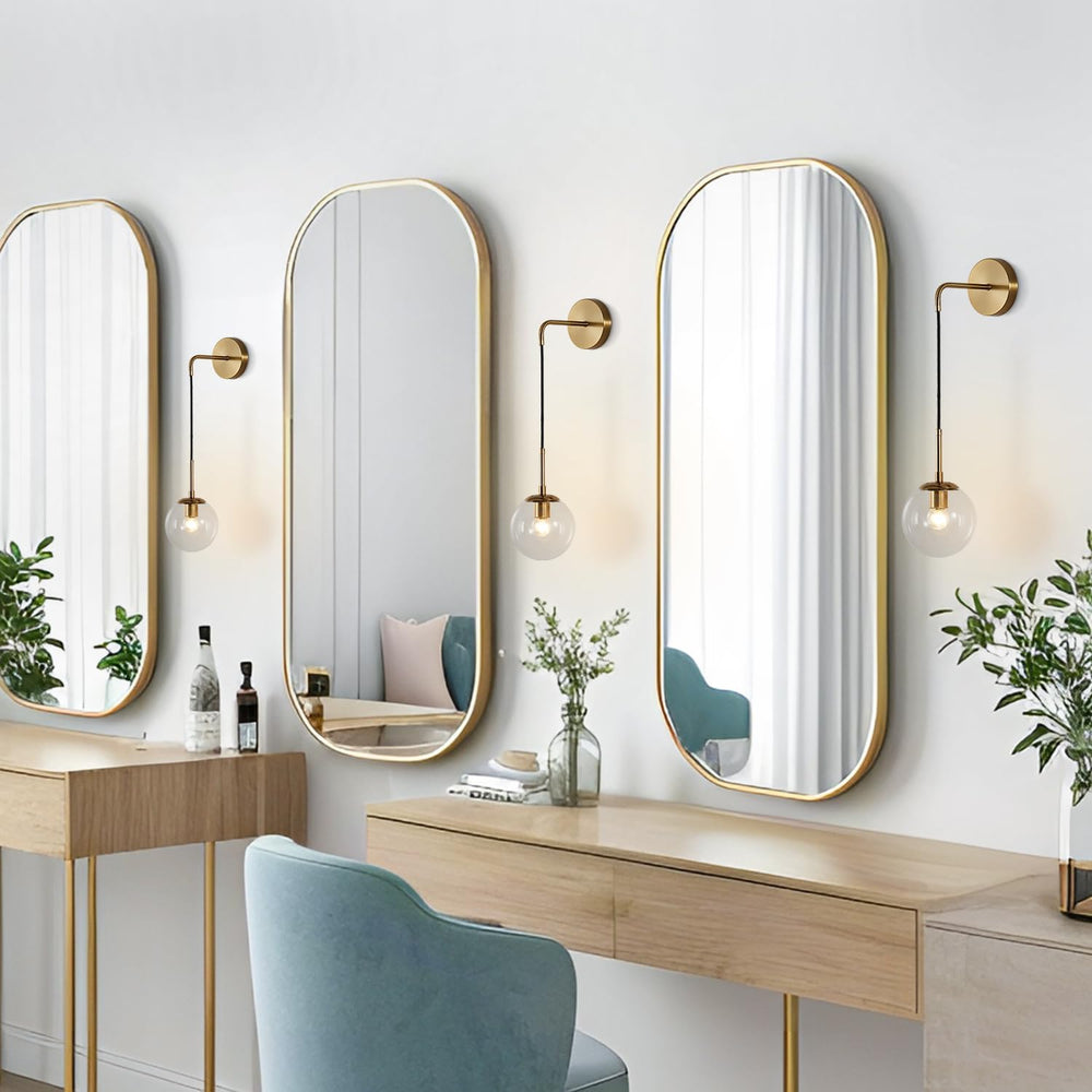BOKT Mid Century Modern Globe Wall Sconce Lighting Brushed Brass Gold Bathroo...
