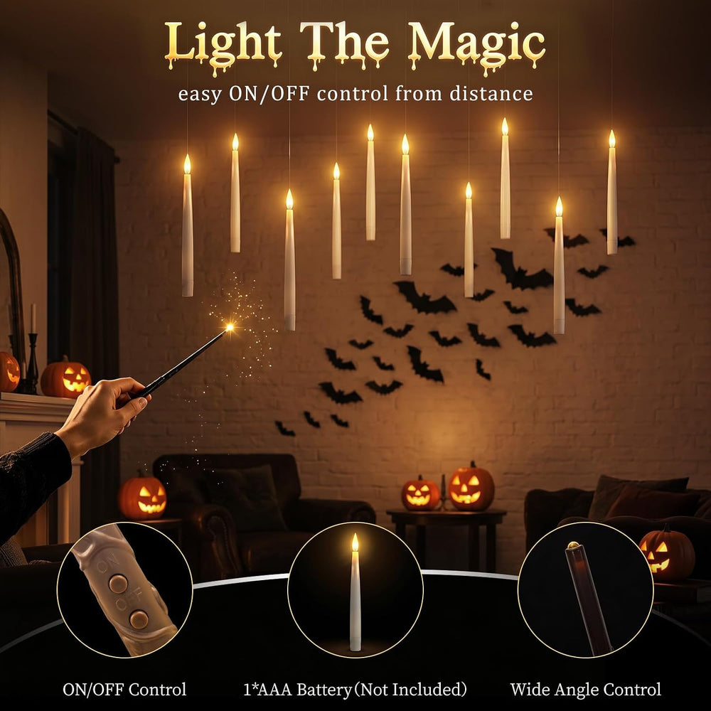 Halloween Floating Candles with Wand, 20 Pcs Flickering LED Hanging Candles