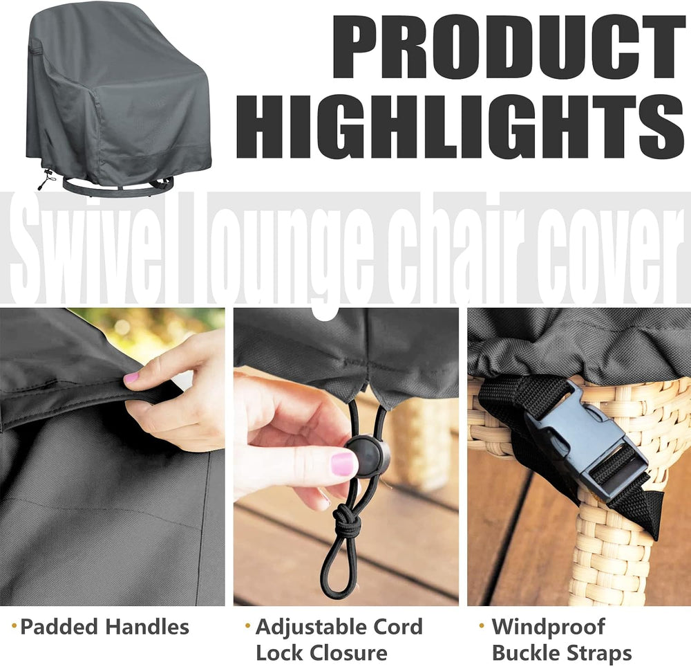 Patio Swivel Chair Covers 2 Pack, 39 x 37 x 38.5 in, Waterproof Gray