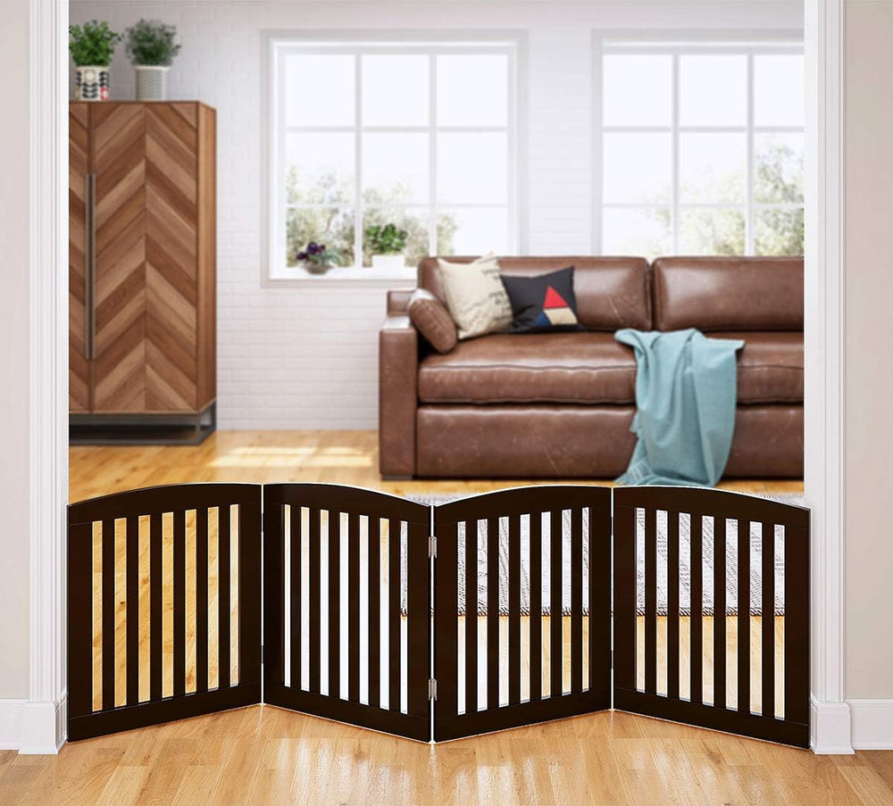 PAWLAND Wooden Freestanding Foldable Pet Gate for Dogs, 24 Inch H, 4 Panels