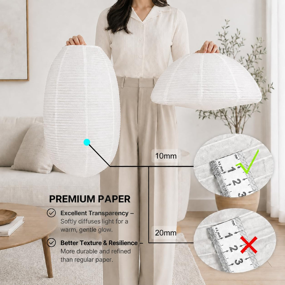 METHEDEECO Set of 2 Rice Paper Pendant Light Shades, 19in & 21in