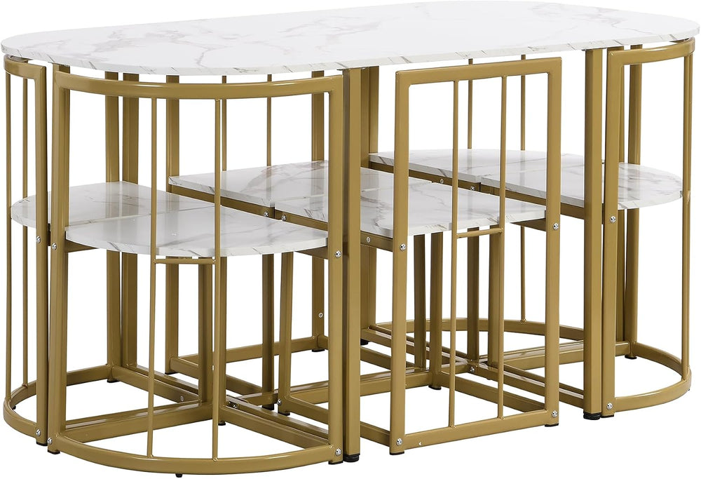 Metal 7 Piece Kitchen Dining Table Set with Chairs for Saving Space Metal Din...