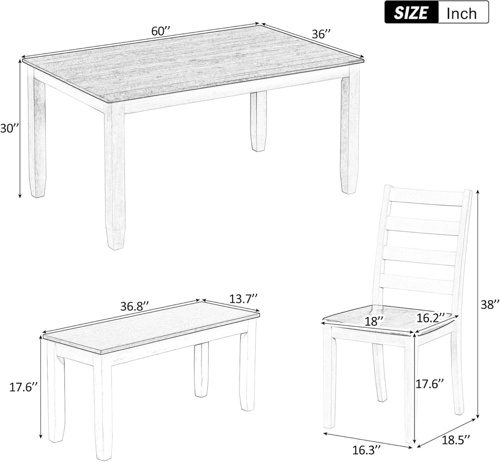 LUMISOL 6-Piece Farmhouse Dining Table Set for 6-7, Solid Wood Kitchen Table ...