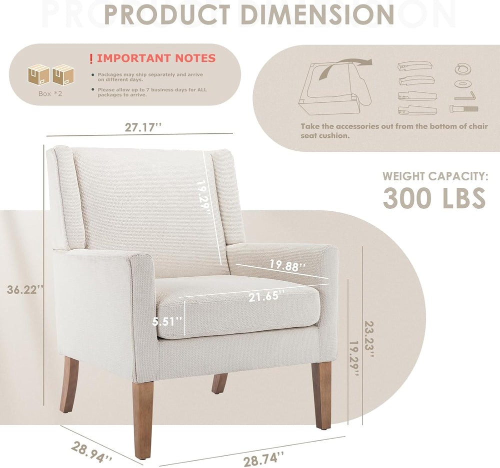 COLAMY Modern Wingback Living Room Chair Set of 2, Upholstered Fabric Accent ...