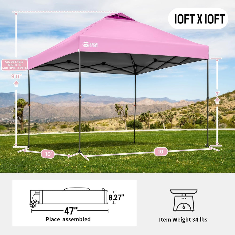 CROWN SHADES 10x10 Pop Up Canopy Tent,Outdoor Canopy, Pink