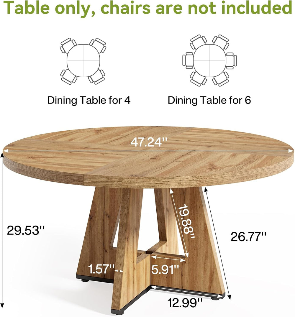 LITTLE TREE Round Dining Table for 4-6 People, 47 Inches Dining Room Table wi...