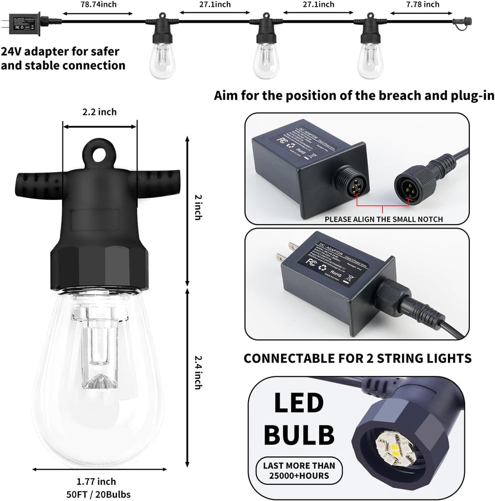 CAWWS Outdoor String Lights 50FT, Color Changing Patio Lights, Waterproof