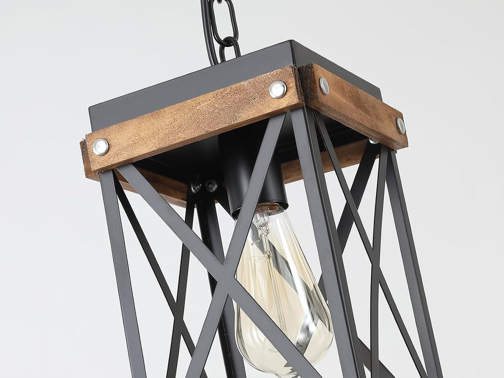 2 Pack Rustic Farmhouse Wood Pendant Light Fixture One-Light Adjustable Chain...