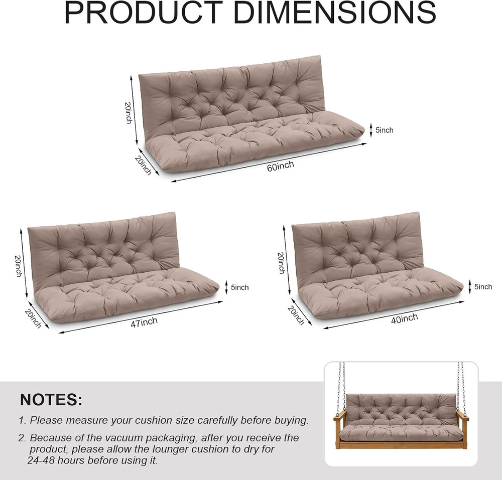 Porch Swing Cushions, Outdoor Swing Replacement Cushions 3 Seater with Backre...