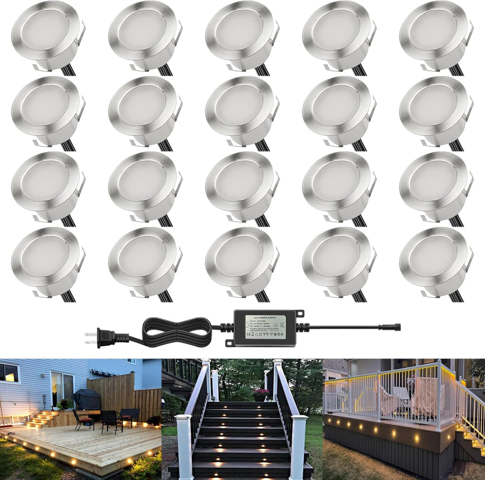 LED Outdoor Deck Lights Kits, Φ1.77in Warm White 20 Pack Silver, Low Voltage ...