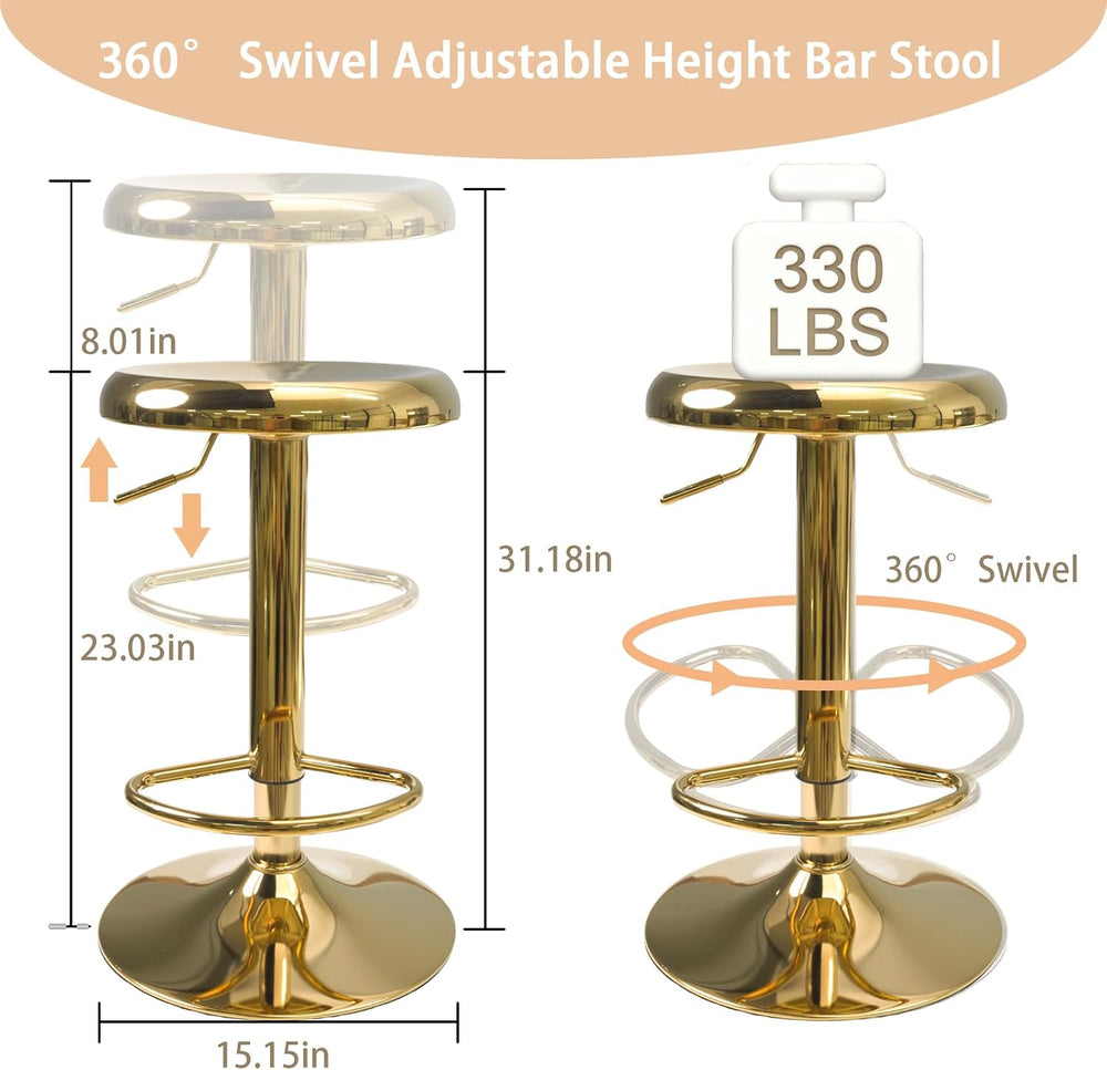 Adjustable Bar Stools Set of 2, Backless Swivel Round Counter & Bar Heigh...