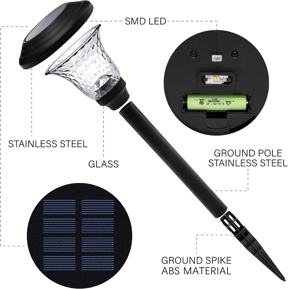 GIGALUMI Metal & Glass Solar Lights Outdoor, 8 Pack LED Garden Lights