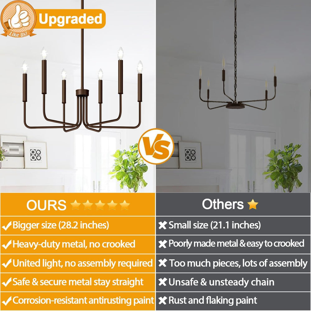 6-Light Farmhouse Chandelier for Dining Room Lighting Fixtures Hanging, Oil-R...