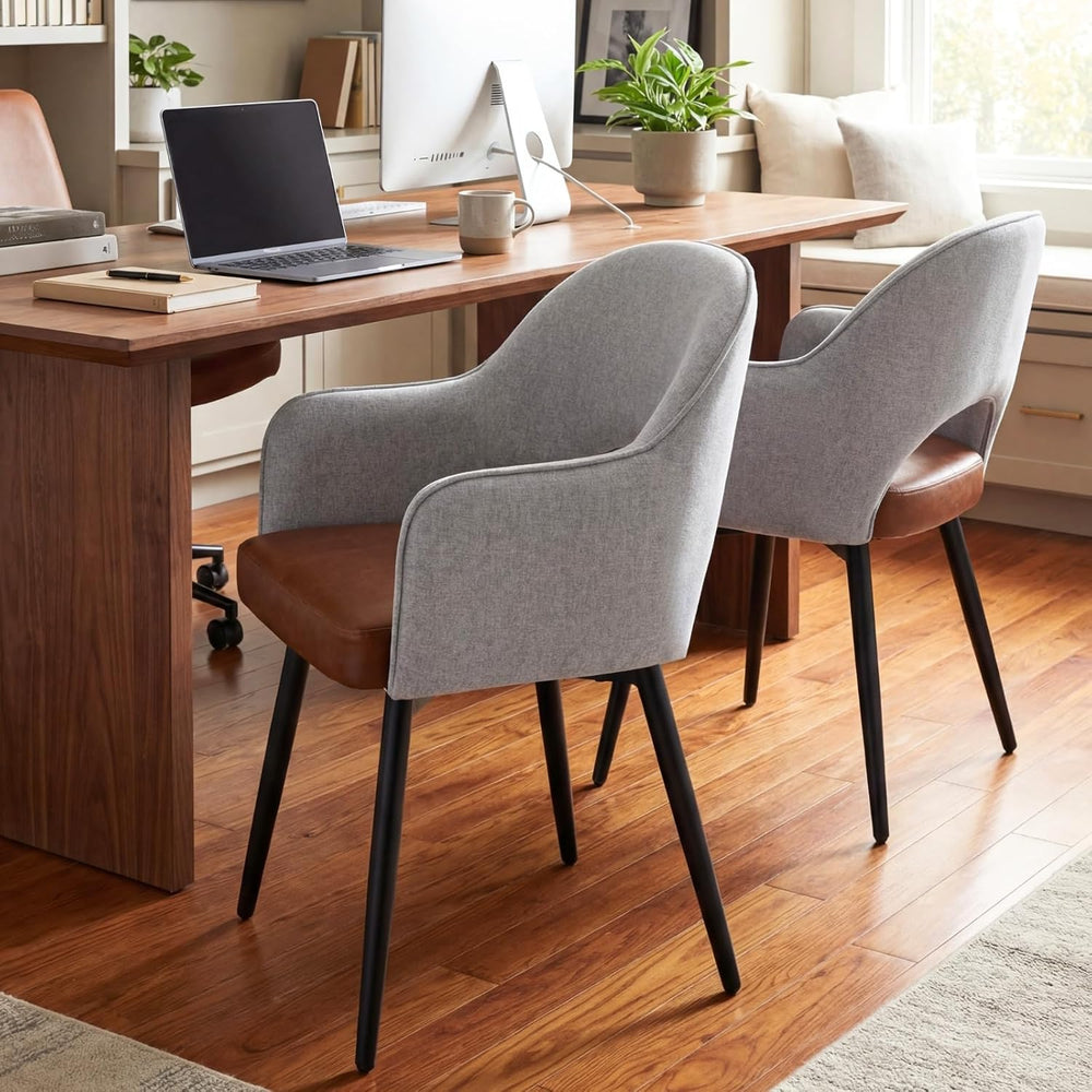DUOMAY Modern Swivel Dining Chairs Set of 6, Linen & Faux Leather Upholst...