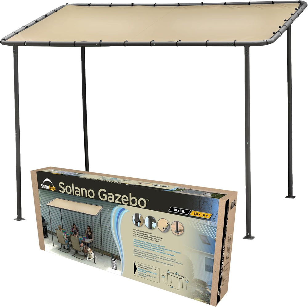 ShelterLogic Solano 10' x 6' Outdoor Gazebo Canopy, Slanted Roof Shad...