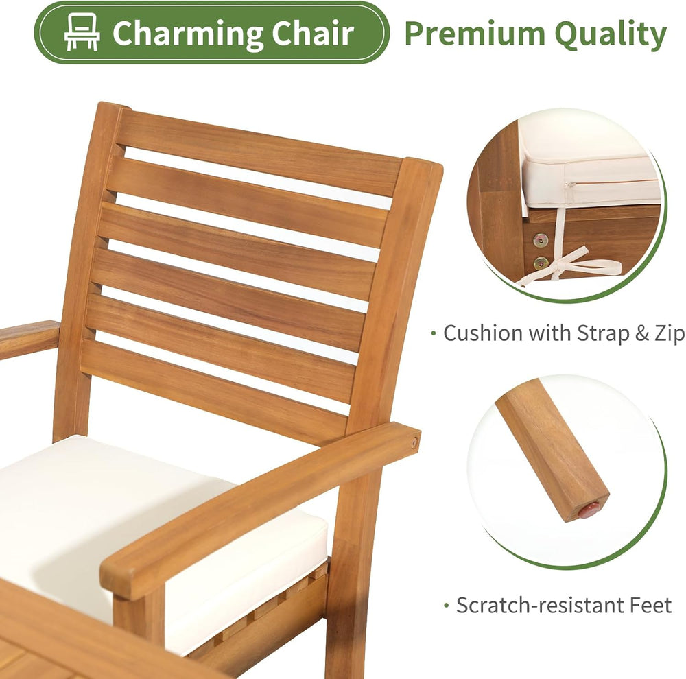 OC Orange-Casual Stackable Patio Dining Chairs Set of 8, Acacia Wood,Beige
