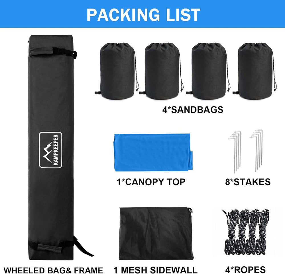 KAMPKEEPER 10x10 Pop-Up Canopy Tent, Waterproof, Portable Shade with Side Wal...
