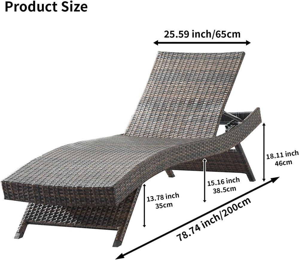 PE Rattan Adjustable Backrest Chaise Lounge Set 2, Outdoor Pool Recliner Pati...