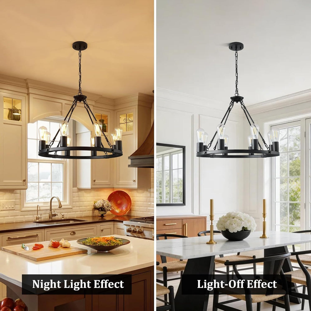 Wagon Wheel Chandelier 8-Light Black Dining Room Light Fixture