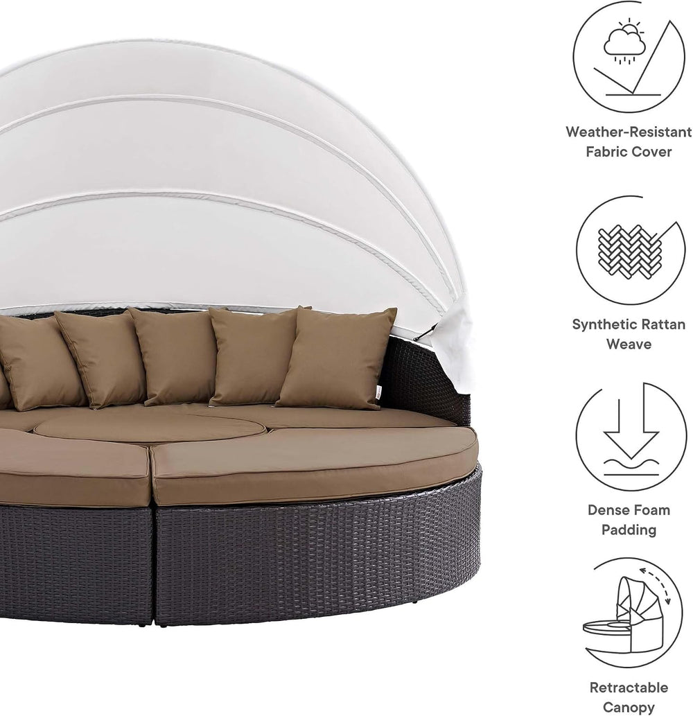 Modway Convene Wicker Rattan Outdoor Patio Retractable Canopy Round Poolside ...