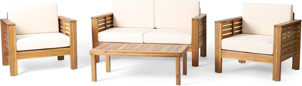 Christopher Knight Home Louver Chat Set, Teak + Cream