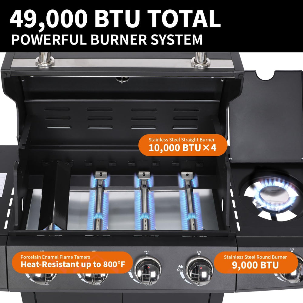 4-Burner Propane Gas Grill & Griddle Combo with Side Burner
