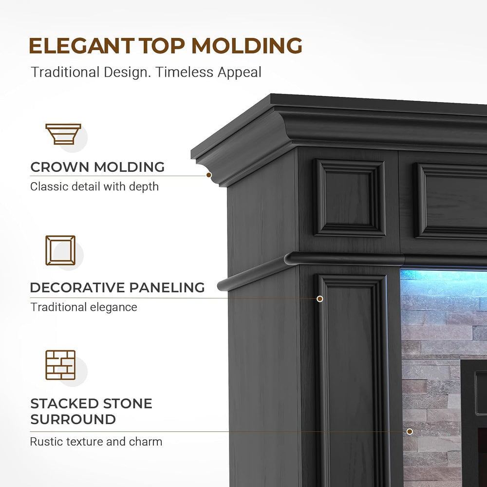 LGHM 44" LED Freestanding Electric Fireplace, Stacked Stone, Black