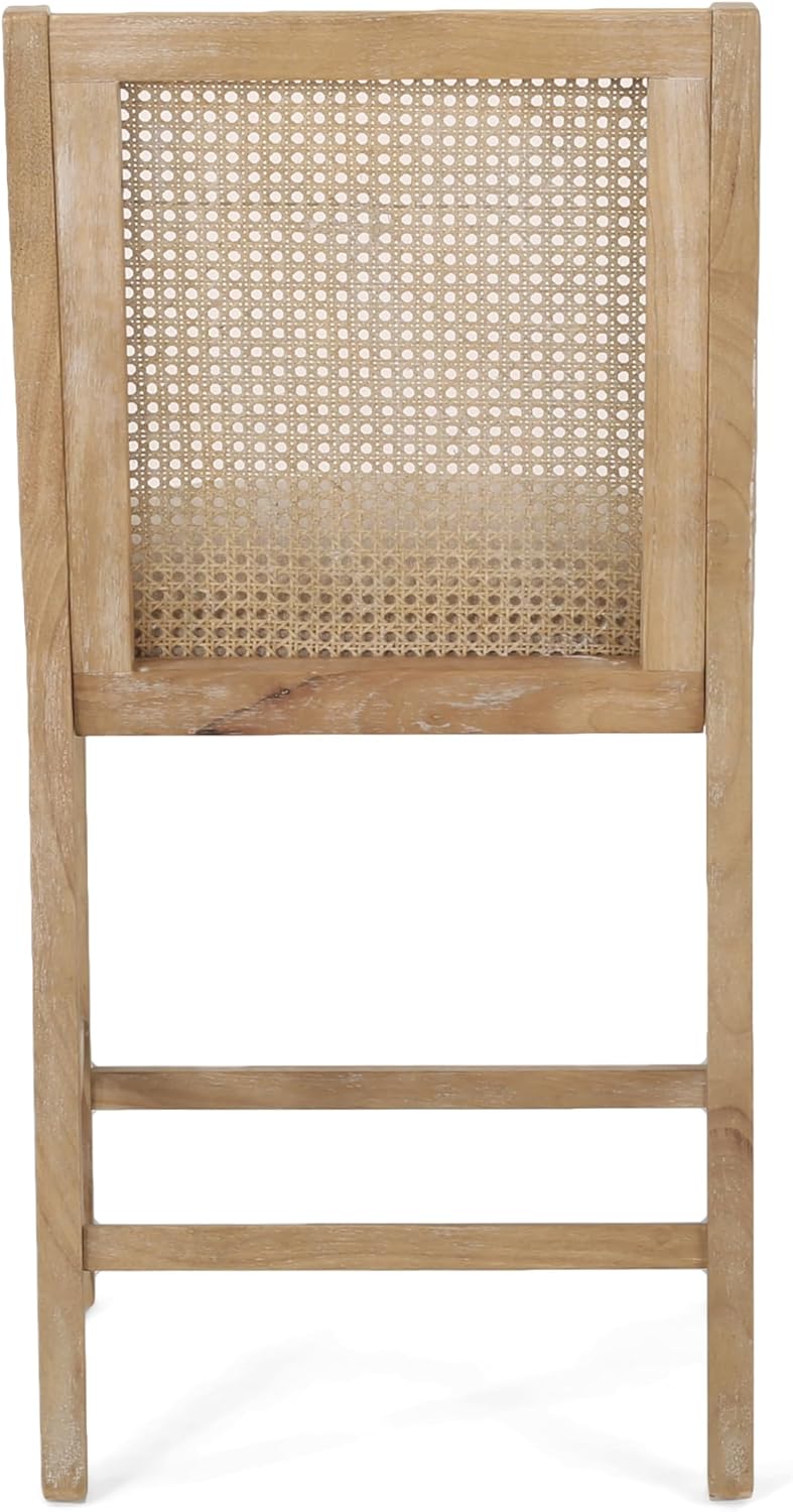 Merax 25.5" Fabric Upholstered Wood and Cane Counter Stools with Backres...