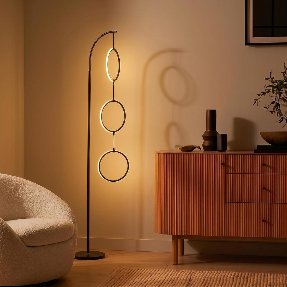 Brightech 3-Ring Modern Floor Lamp Matches Living Room Décor - Contemporary A...