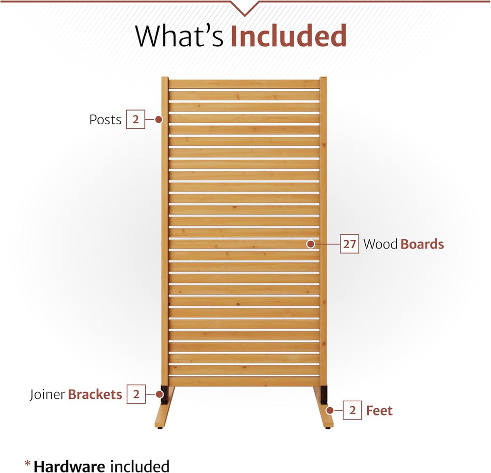 Enclo Slatted Freestanding/Surface Mounted Privacy Screen, Cedar Wood