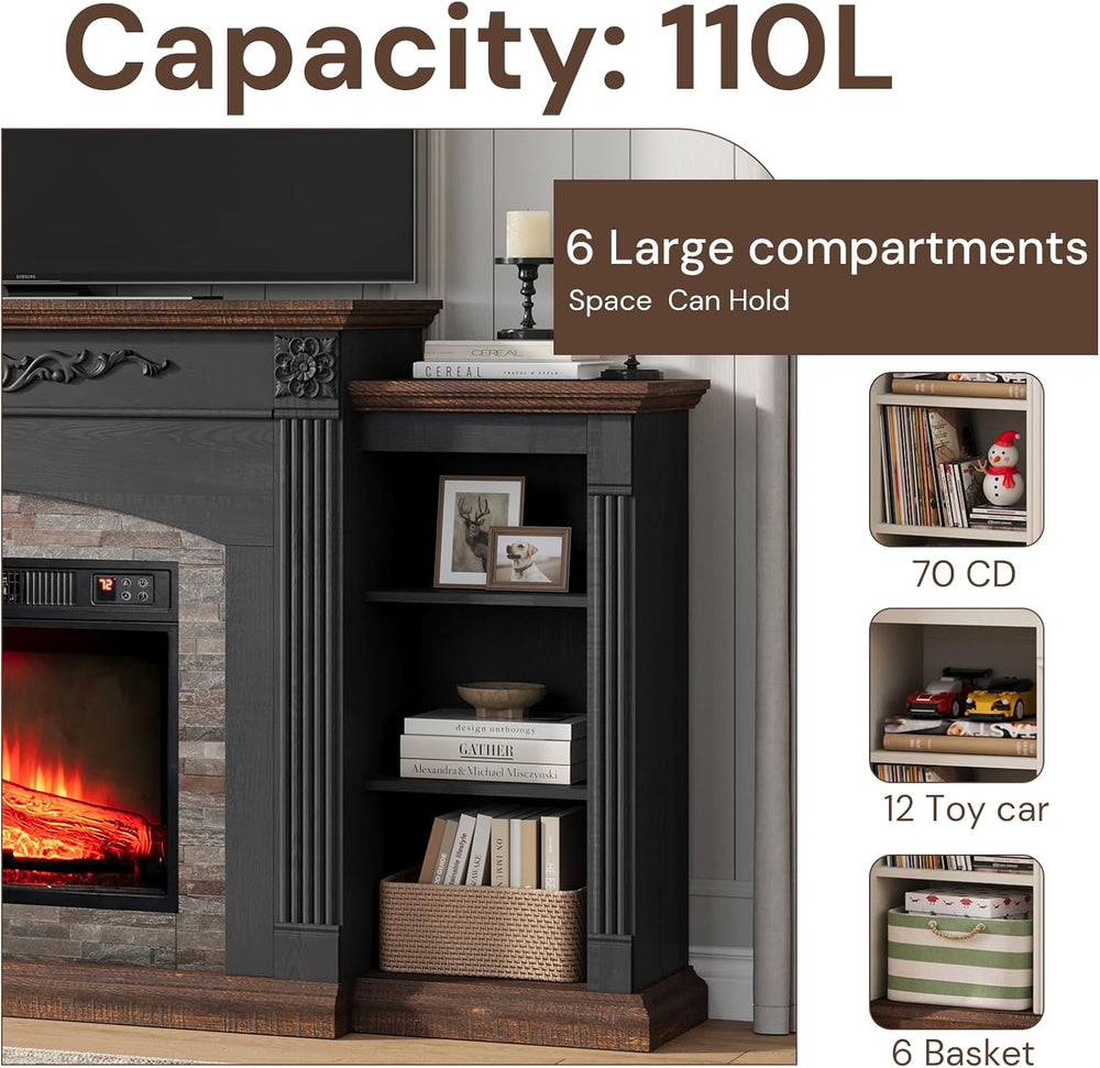 72" Electric Fireplace TV Stand for TVs Up to 85" with Mantel, Black