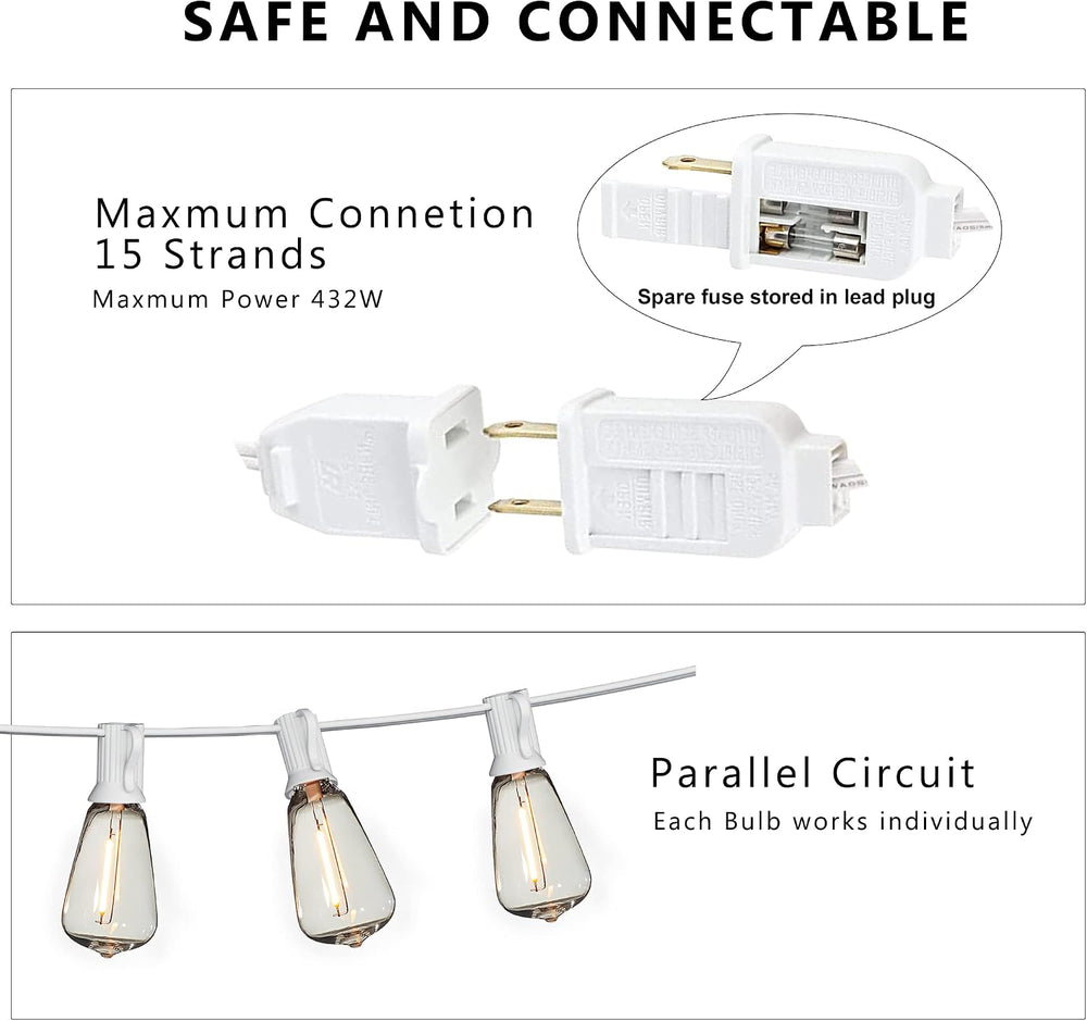White Outdoor String Lights Waterproof 100FT Patio Lights for Wedding Yard