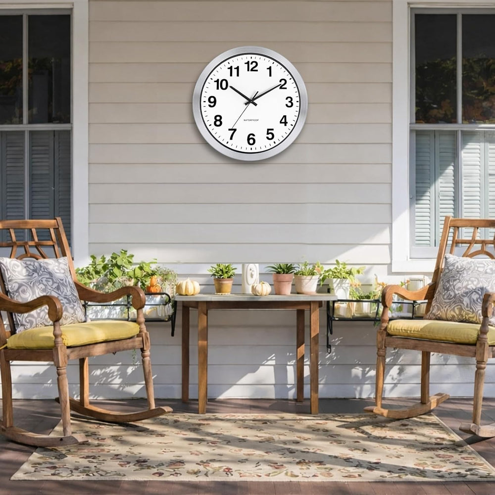 Caysie 16 Inch Sealed Large Outdoor Clocks Waterproof-Silver