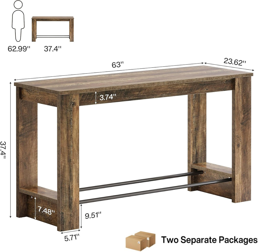Tribesigns 63'' Bar Table Set of 2, Counter Height Table with Footrest