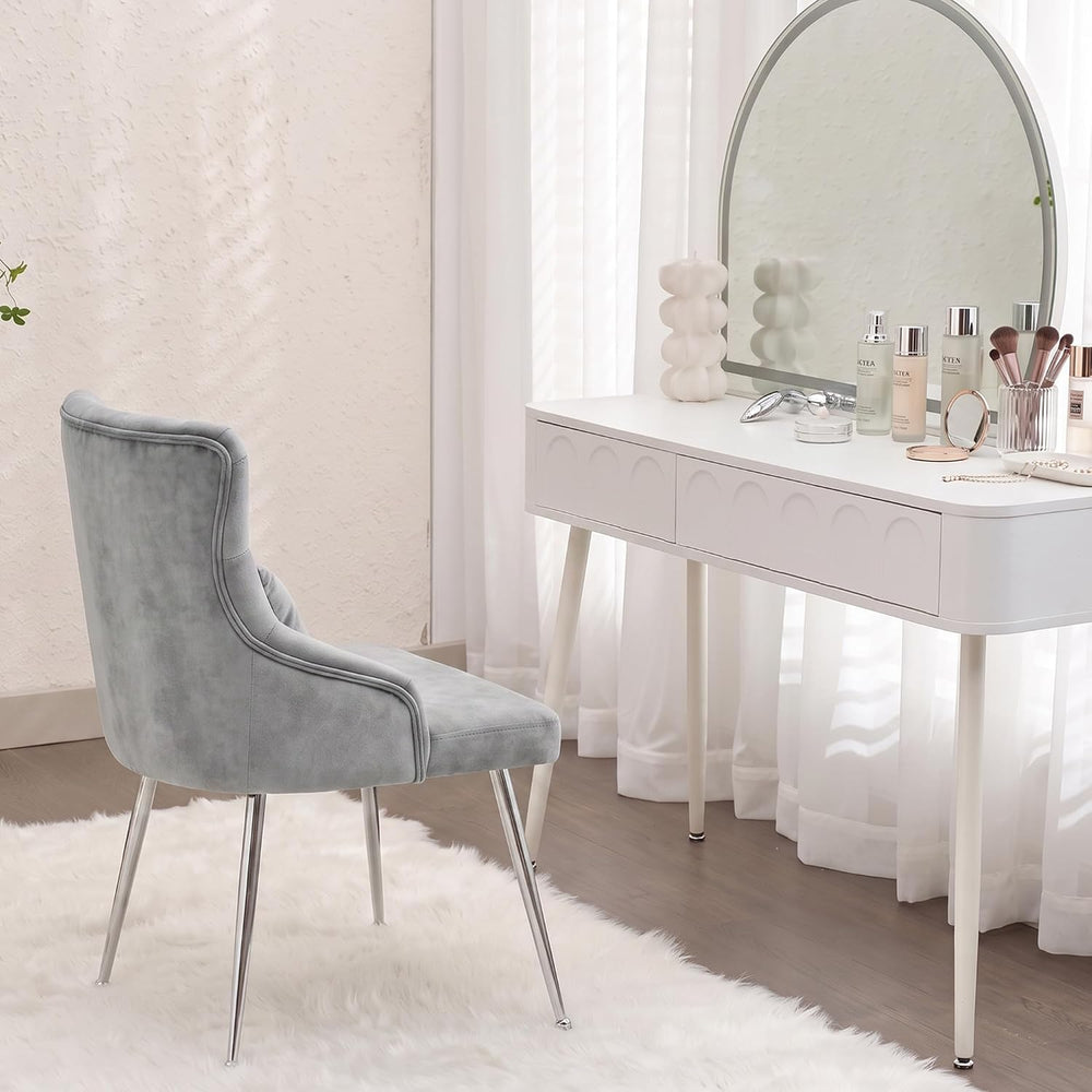 Velvet Vanity Chairs with Back, Upholstered Makeup Chair No Wheels with Metal...
