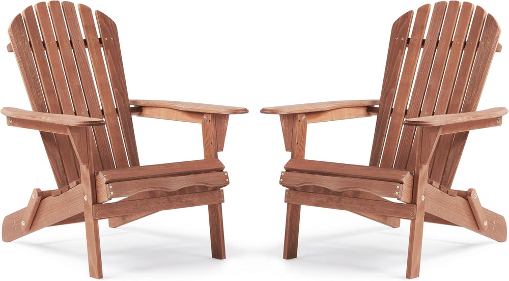 Wooden Folding Adirondack Chair Set of 2, Half Pre-Assembled Wood Lounge Chai...