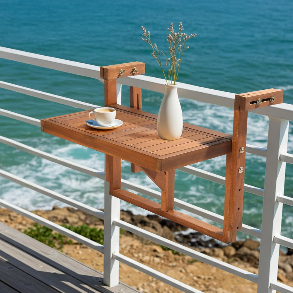 Outvita Acacia Wood Folding Balcony Bar Table, Rectangular