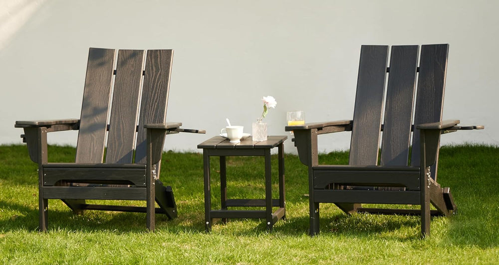 SERWALL Modern Folding Adirondack Chairs Set of 2, HDPE, Cup Holders, Black