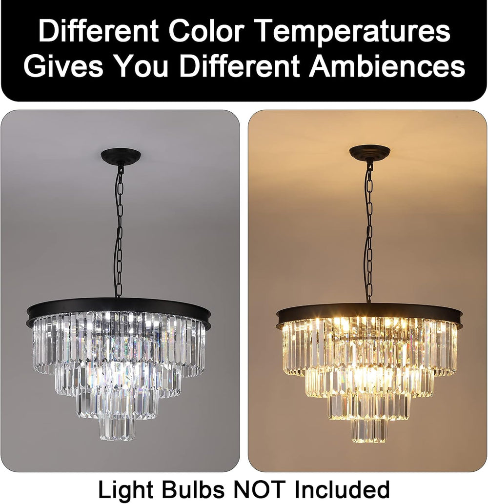 Modern Crystal Chandelier 24" Black Pendant Light Fixture for Living Room